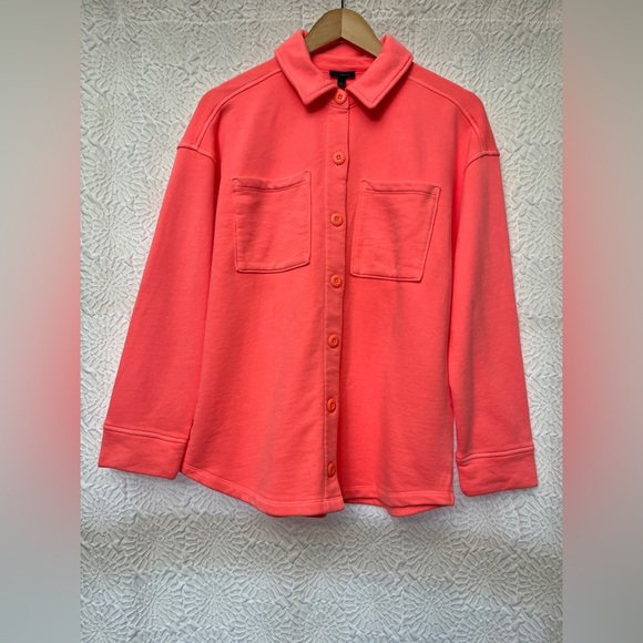 Talbots Beach Terry Shacket Size Small Bright Coral Spring Cozy Cruise Casual - Picture 13 of 13